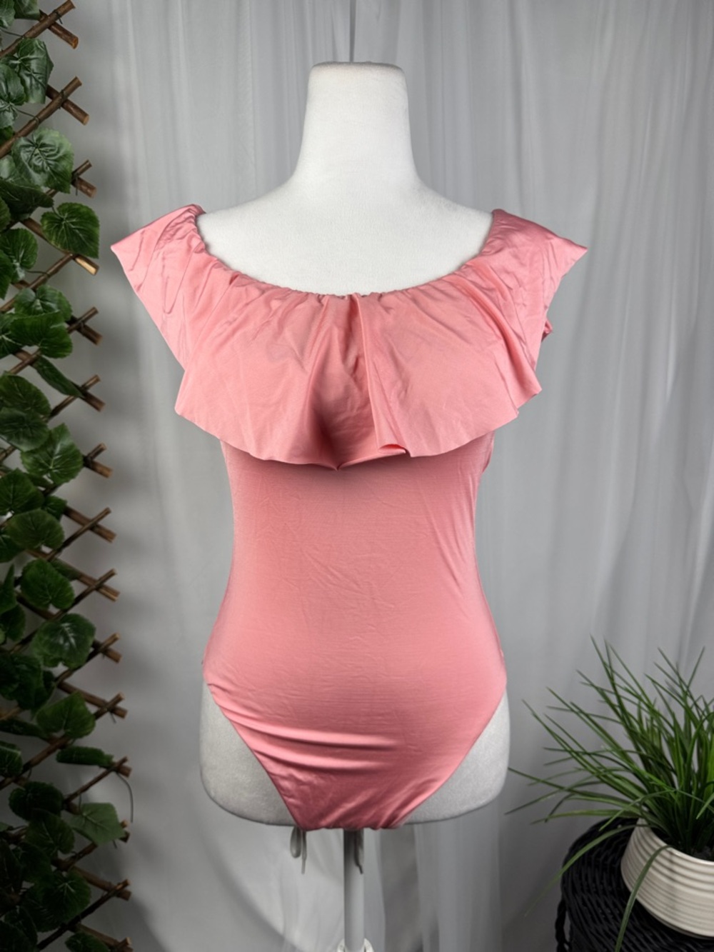 Trina Turk Pink Ruffled Off-Shoulder One-Piece Swimsuit